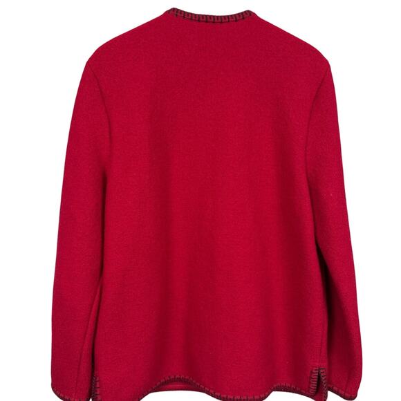 Vintage Geiger Collections Wool Cardigan Jacket Red Embroidered Pockets Size 10 - Picture 2 of 9